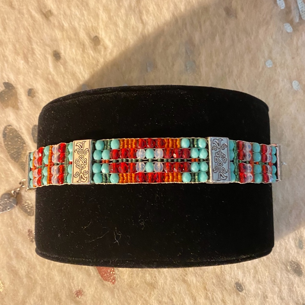 Brighton Beaded Aztec Bracelet Silver Plated